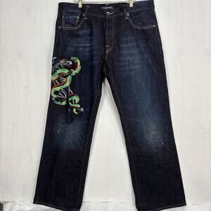 Ed Hardy Christian Audigier Jeans 36x34 Y2K Snake Panther Tiger Tattoo Art 07